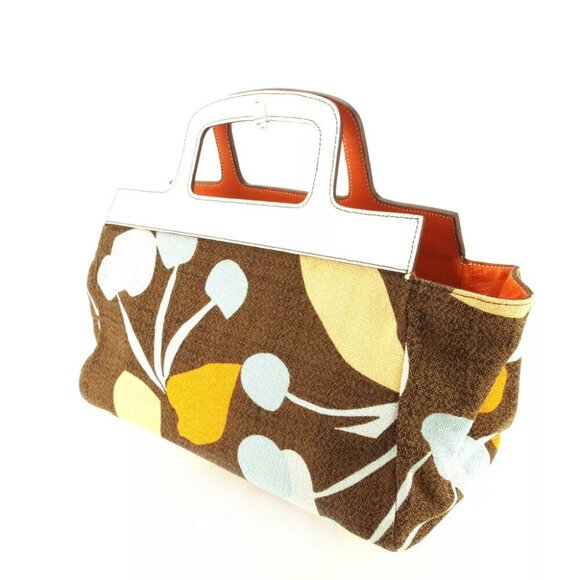 MIU MIU Tote Bag Reversible Orange White Cambus ?~ Leather Authentic USED T8871